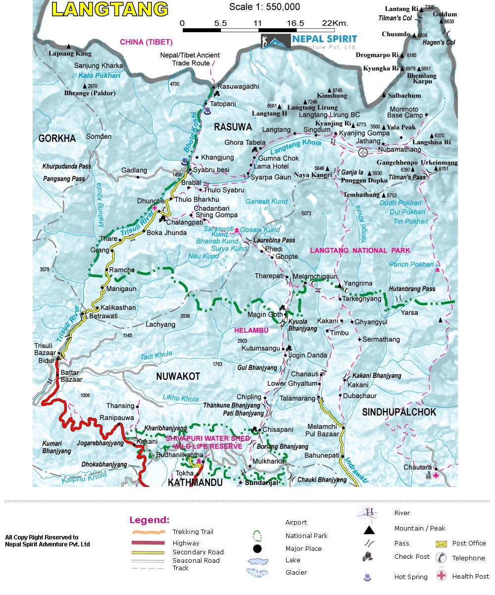 Langtang Ganjala Pass Trek - 11 Days map